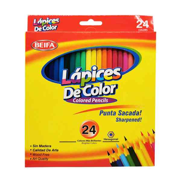 [E3520] Lápices 24 colores largos, hexagonales, en caja BEIFA