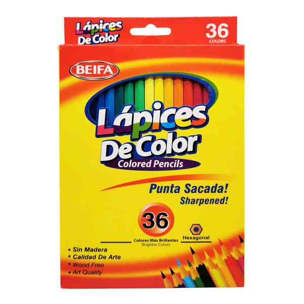 [E3523] Lápices 36 colores largos, hexagonales, en caja BEIFA