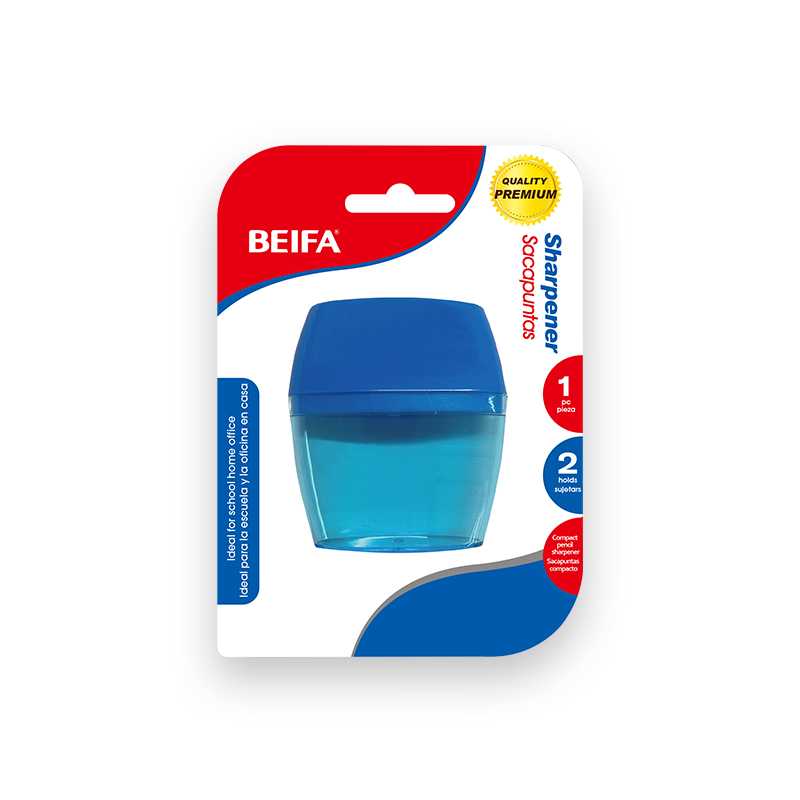 [E3529] Sacapuntas de plástico con déposito doble, en blister BEIFA