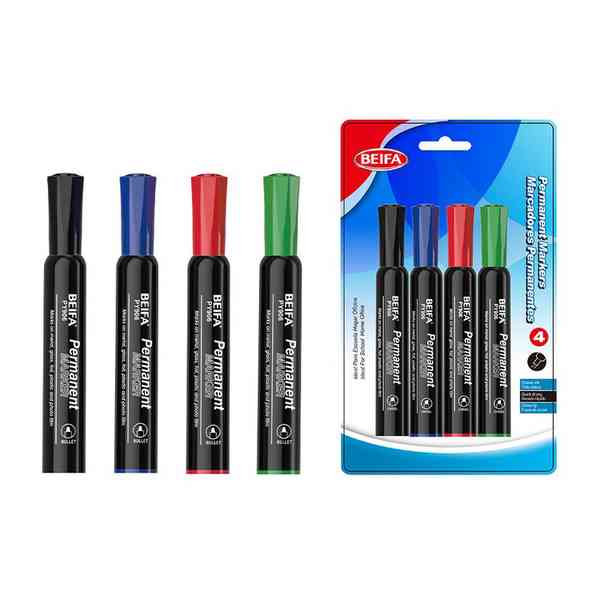 [E3532] Marcador permanente x4, colores punta biselada, en blister, BEIFA