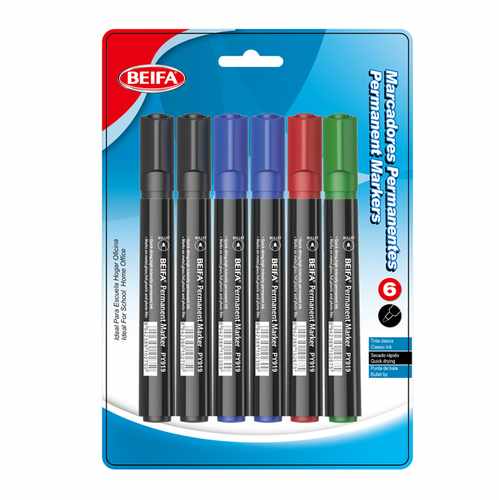 [E3534] Marcador permanente x6, colores punta redonda, en blister BEIFA