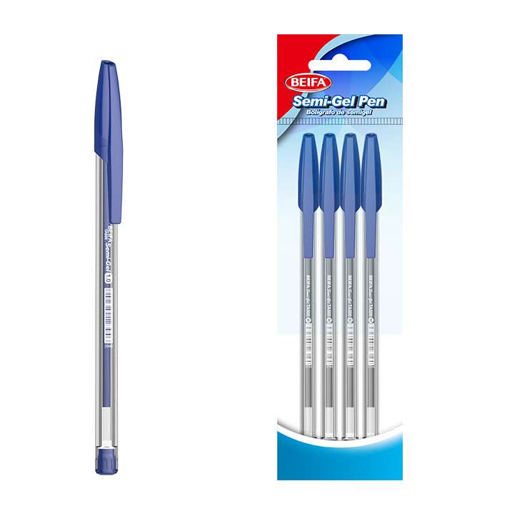 [E3537] Lapicera semigel x4, AZUL, punta 1.0, en bolsa BEIFA