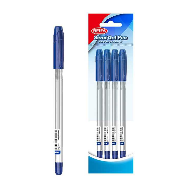 [E3542] Lapicera semigel x4, AZUL, punta 0.5, en bolsa BEIFA