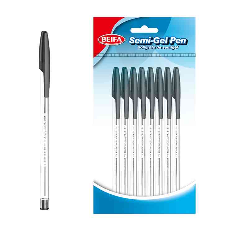 [E3543] Lapicera semigel x8, NEGRO, punta 1.0, en bolsa BEIFA
