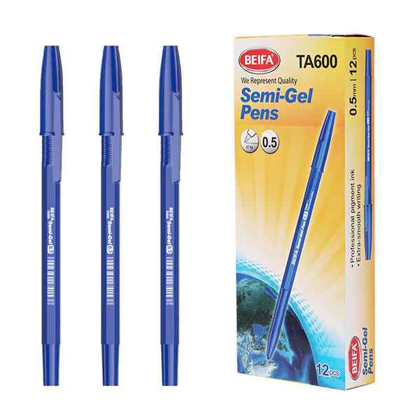 [E3545B] Lapicera semigel x12, AZUL, punta 0.5, en caja, BEIFA