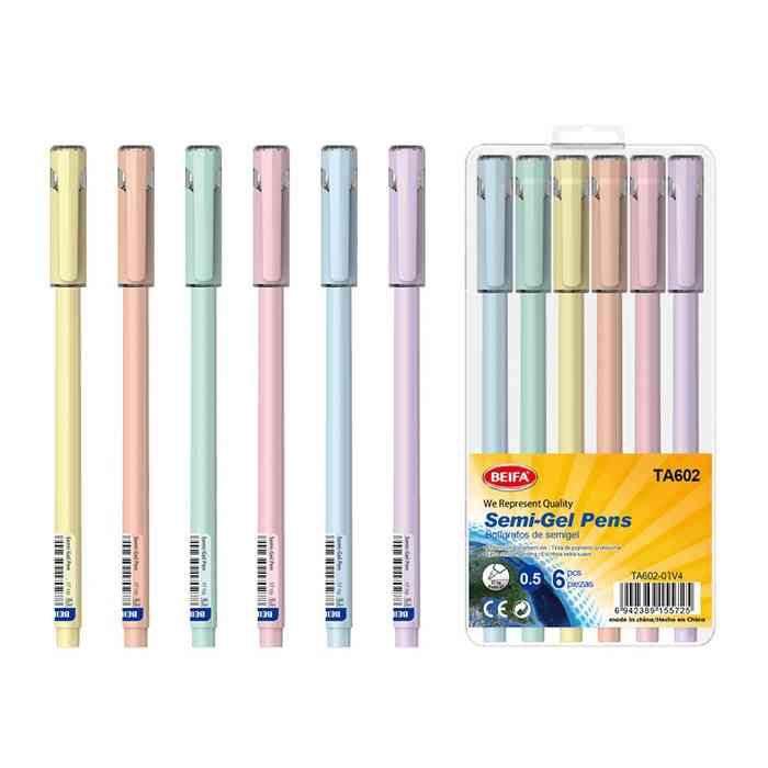 [E3546] Lapicera semigel x6, NEGRO, punta 0.5, en estuche de plástico, BEIFA