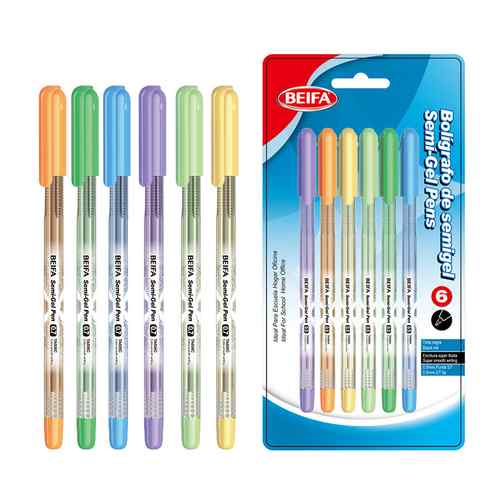 [E3547] Lapicera de gel x6, NEGRO, punta 0.5, en blister BEIFA