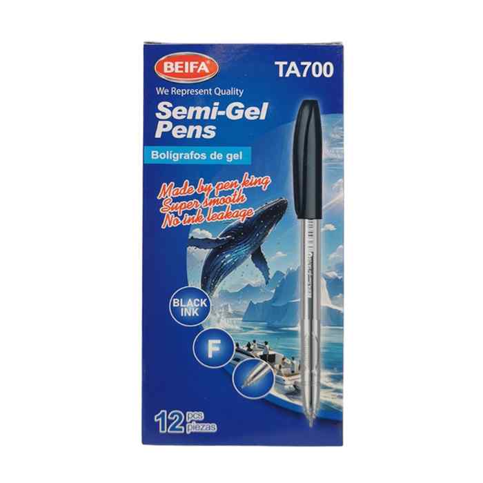 [E3550] Lapicera semigel x12, NEGRO, punta fina, en caja, BEIFA