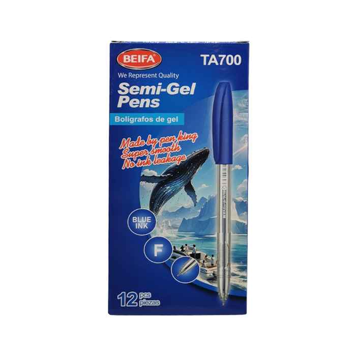 [E3551A] Lapicera semigel x12, AZUL, punta fina, en caja, BEIFA