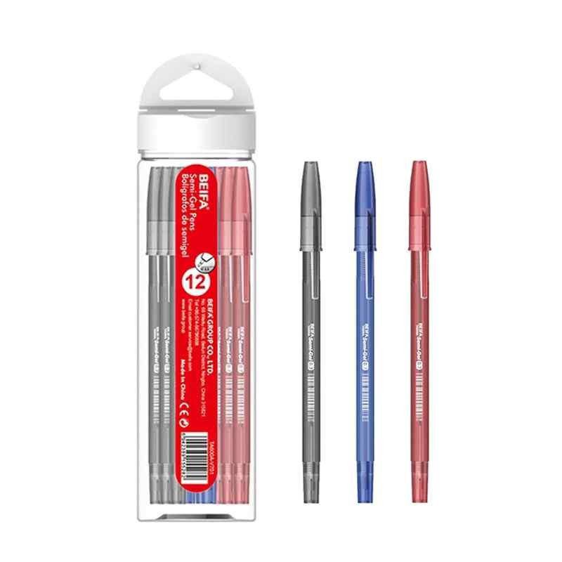 [E3552] Lapicera semigel x12, SURTIDOS, punta 0.5, en tubo de plástico, BEIFA