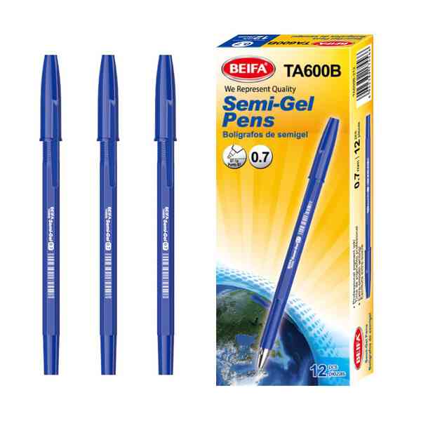 [E3553] Lapicera semigel x12, AZUL, punta 0.7, en caja, BEIFA