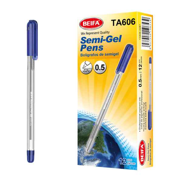 [E3556B] Lapicera semigel x12, AZUL, punta 1.0, en caja, BEIFA