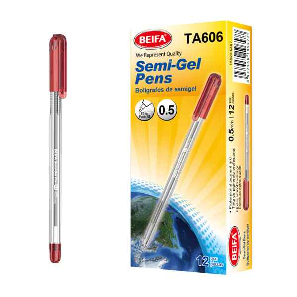 [E3556C] Lapicera semigel x12, ROJO, punta 1.0, en caja, BEIFA