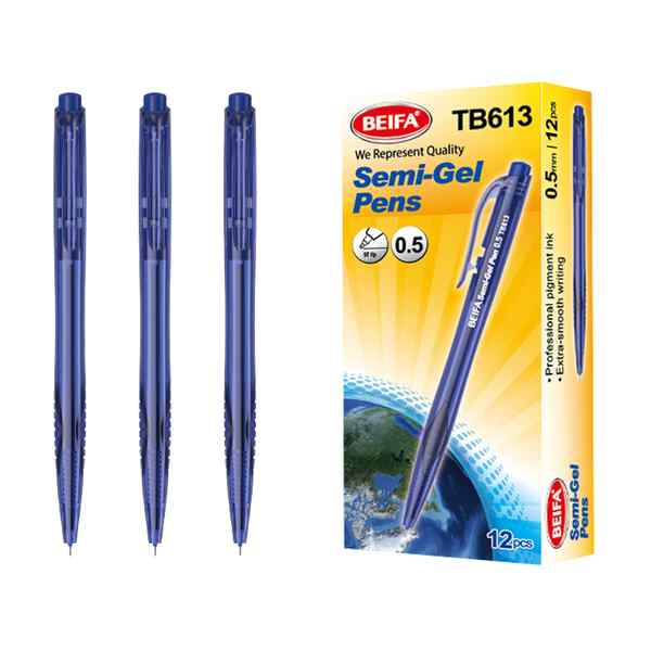 [E3558] Lapicera de gel x12, AZUL, punta 0.5, retráctil, en caja BEIFA