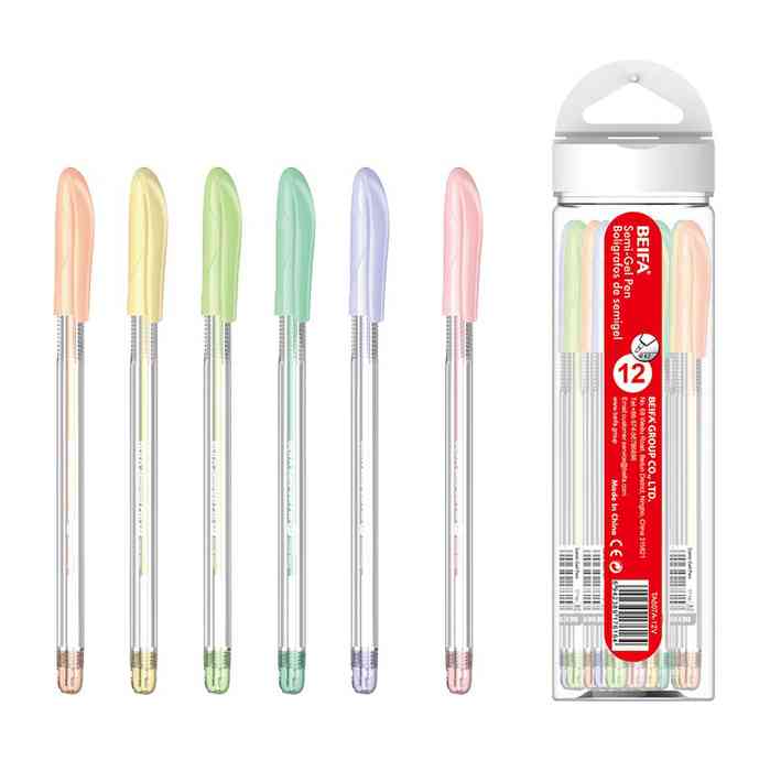 [E3559] Lapicera semigel x12 colores punta 0.7, en estuche de plástico, BEIFA
