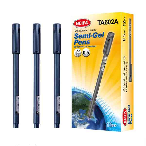 [E3560] Lapicera semigel x12, NEGRO, punta 0.5, en caja, BEIFA