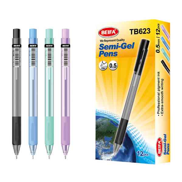 [E3561] Lapicera de gel x12, NEGRO, punta 0.5, retráctil, en caja BEIFA
