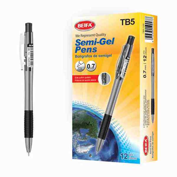 [E3562A] Lapicera de gel x12, NEGRO, punta 0.7, retráctil, en caja BEIFA