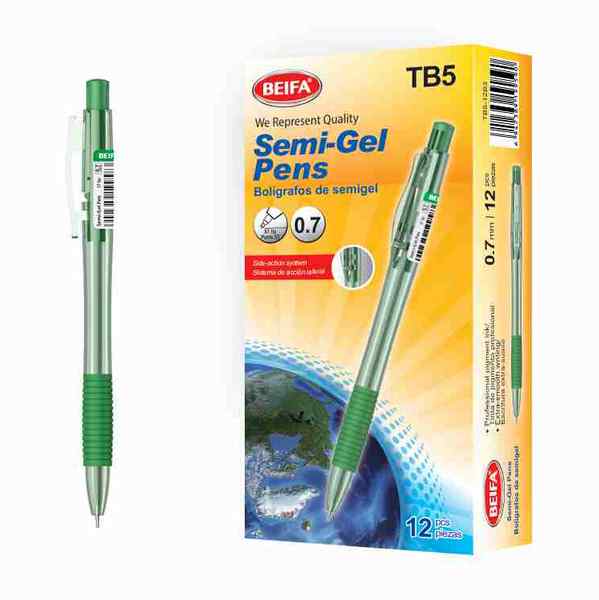 Lapicera de gel x12, VERDE, punta 0.7, retráctil, en caja BEIFA