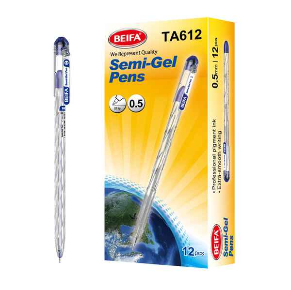 [E3563B] Lapicera semigel x12, AZUL, punta 0.5, en caja, BEIFA