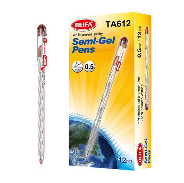 [E3563C] Lapicera semigel x12, ROJO, punta 0.5, en caja, BEIFA