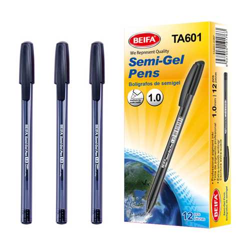 [E3565A] Lapicera semigel x12, NEGRO, punta 1.0, en caja, BEIFA