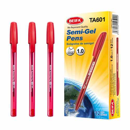 [E3565B] Lapicera semigel x12, ROJO, punta 1.0, en caja, BEIFA
