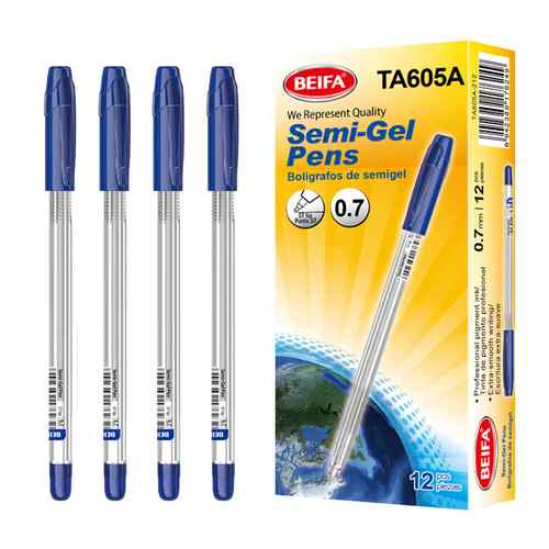 [E3566] Lapicera semigel x12, AZUL, punta 0.7, en caja, BEIFA
