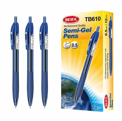 [E3568B] Lapicera de gel x12, AZUL, punta 0.5, retráctil, en caja BEIFA