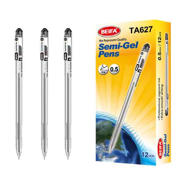 [E3569A] Lapicera semigel x12, NEGRO, punta 0.5, en caja, BEIFA