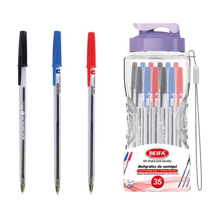 [E3571] Lapicera semigel x35, SURTIDO, punta 1.0, en botella de plástico, BEIFA