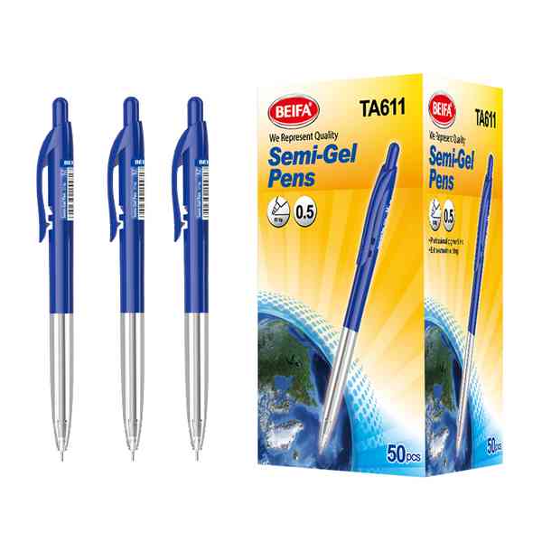 [E3574B] Lapicera de gel x50, AZUL, punta 0.5, retráctil, en caja BEIFA