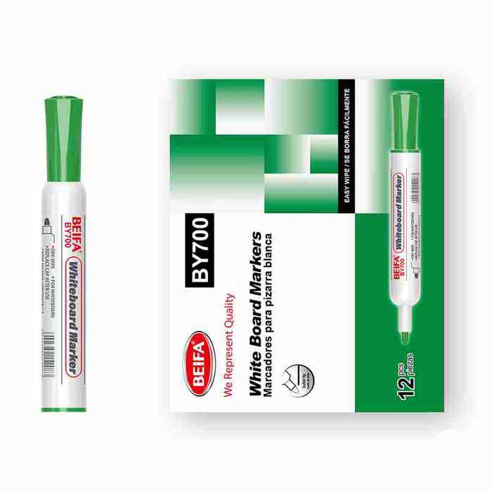 [E3598D] Marcador de pizarra x12 VERDE, punta redonda en caja BEIFA