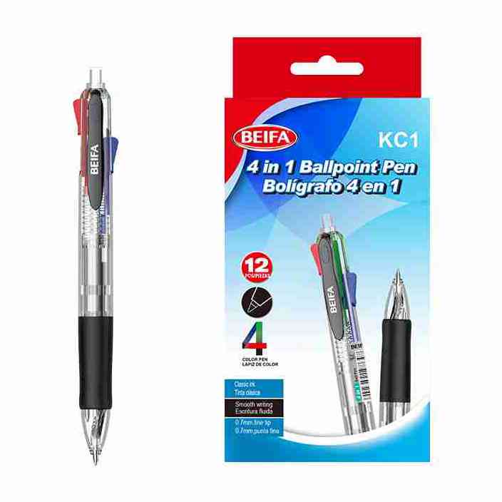 [E3600] Lapicera x12, MULTICOLOR, punta 0.7, retráctil, en blister, BEIFA