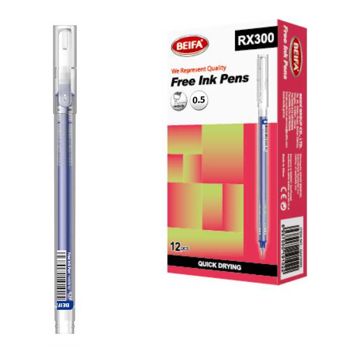 [E3607] Lapicera tinta líquida x12, AZUL, punta 0.5, en caja, BEIFA