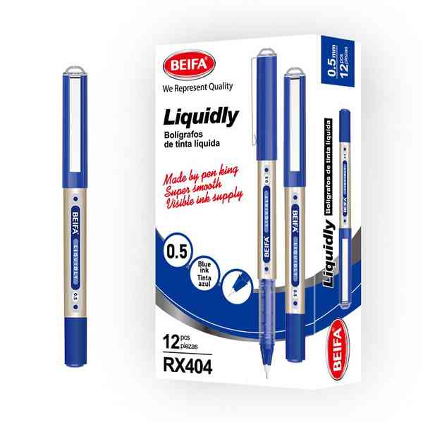 [E3608] Lapicera tinta líquida x12, AZUL, punta 0.5, en caja, BEIFA