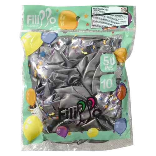 [G1281B] Globo FILIPPO 10" metalizado plateado, bolsa x50