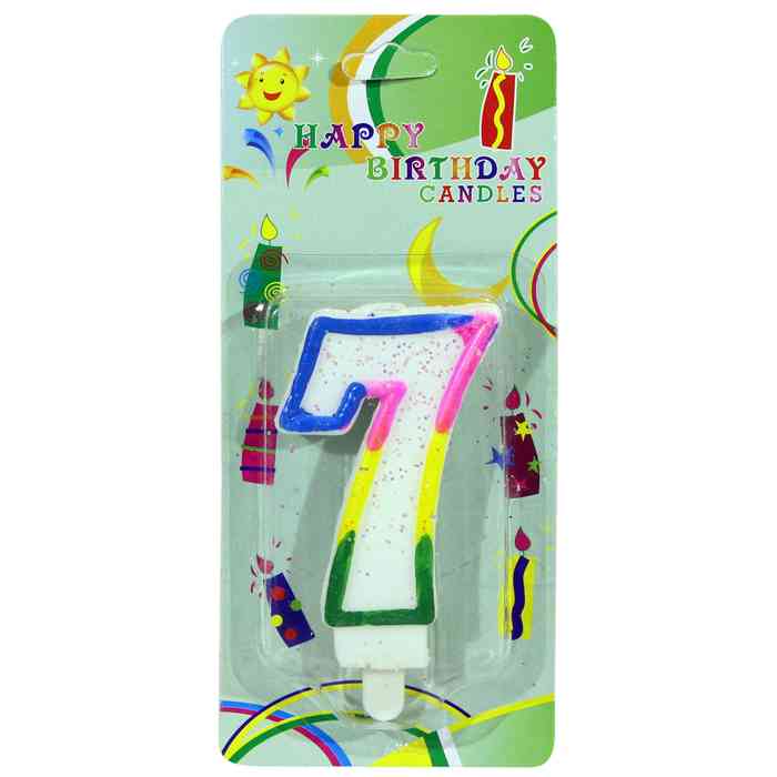 [G1300H] Velita de cumpleaños borde multicolor, N°7 en blister CAJAx12
