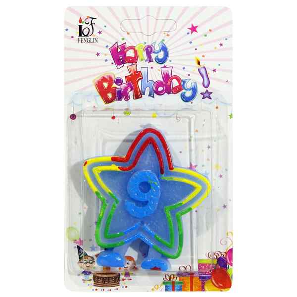 [G1364I] Velita de cumpleaños estrella N°9, en blister