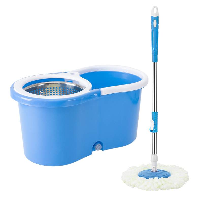 [G1488] Mopa de microfibra mango de acero inoxidable extensible, balde de plástico + repuesto, centrifugadora de metal