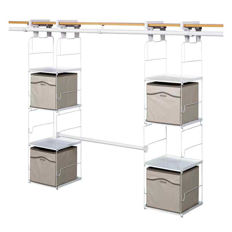 Organizador RUBBERMAID, para placard, barra para perchas, estructura para estantes y cajas plegables