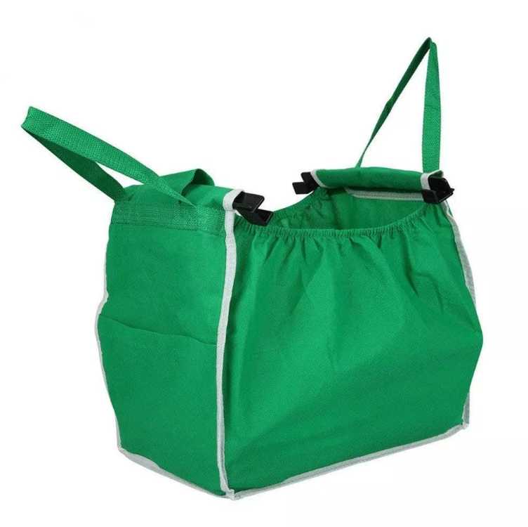 Bolsa de TNT reforzado, con clip para carrito, con asas y bolsillo, plegable, pack x2