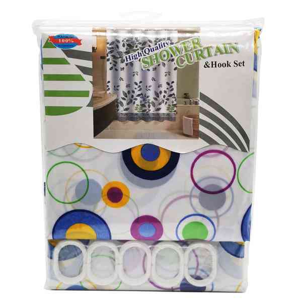 [G1917] Cortina de baño con 12 aros de plástico, de poliéster, varios diseños, en bolsa