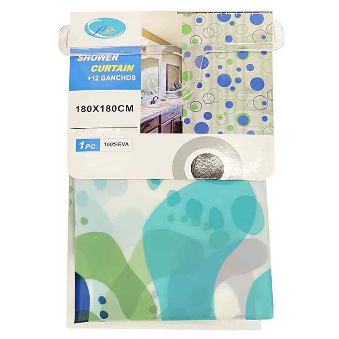 [G1989] Cortina de baño con 12 aros de plástico, de EVA, varios diseños, en bolsa
