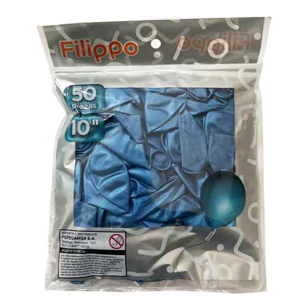 Globo FILIPPO 10" cromado azul, bolsa x50