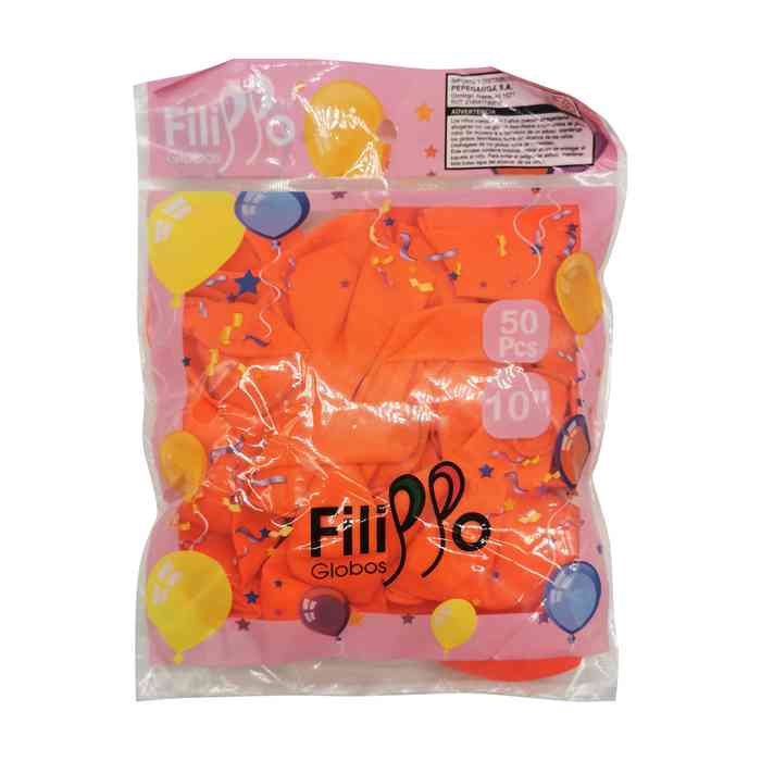 Globo FILIPPO 10" neón anaranjado, bolsa x50
