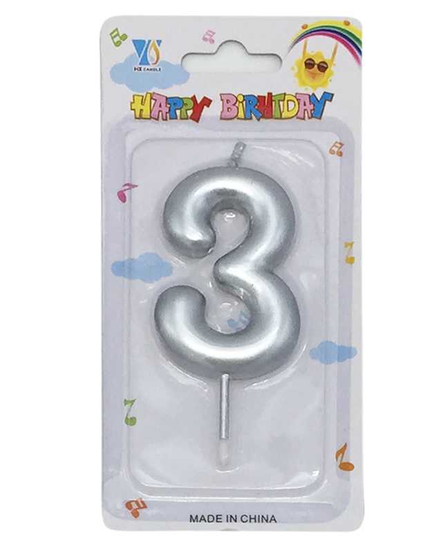 [G2434C] Velita de cumpleaños plateada N°3, en blister CAJAx12