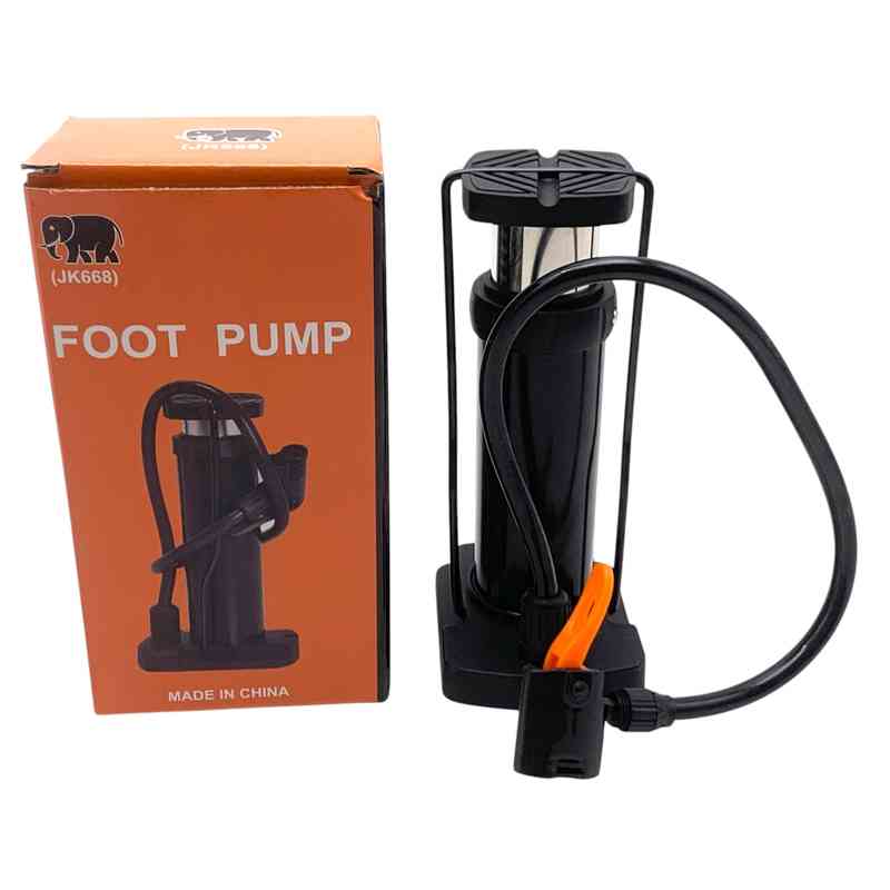 Inflador manual de pie, 2 pases, en caja