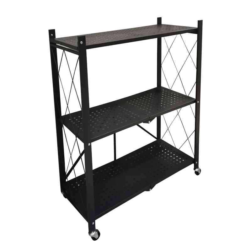 [G2614NG] Mueble estantería de metal plegable con ruedas, 3 estantes NEGRO, en caja