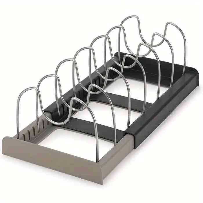 [G2769] Soporte organizador de tapas y tablas, extensible, de acero y plástico, en caja